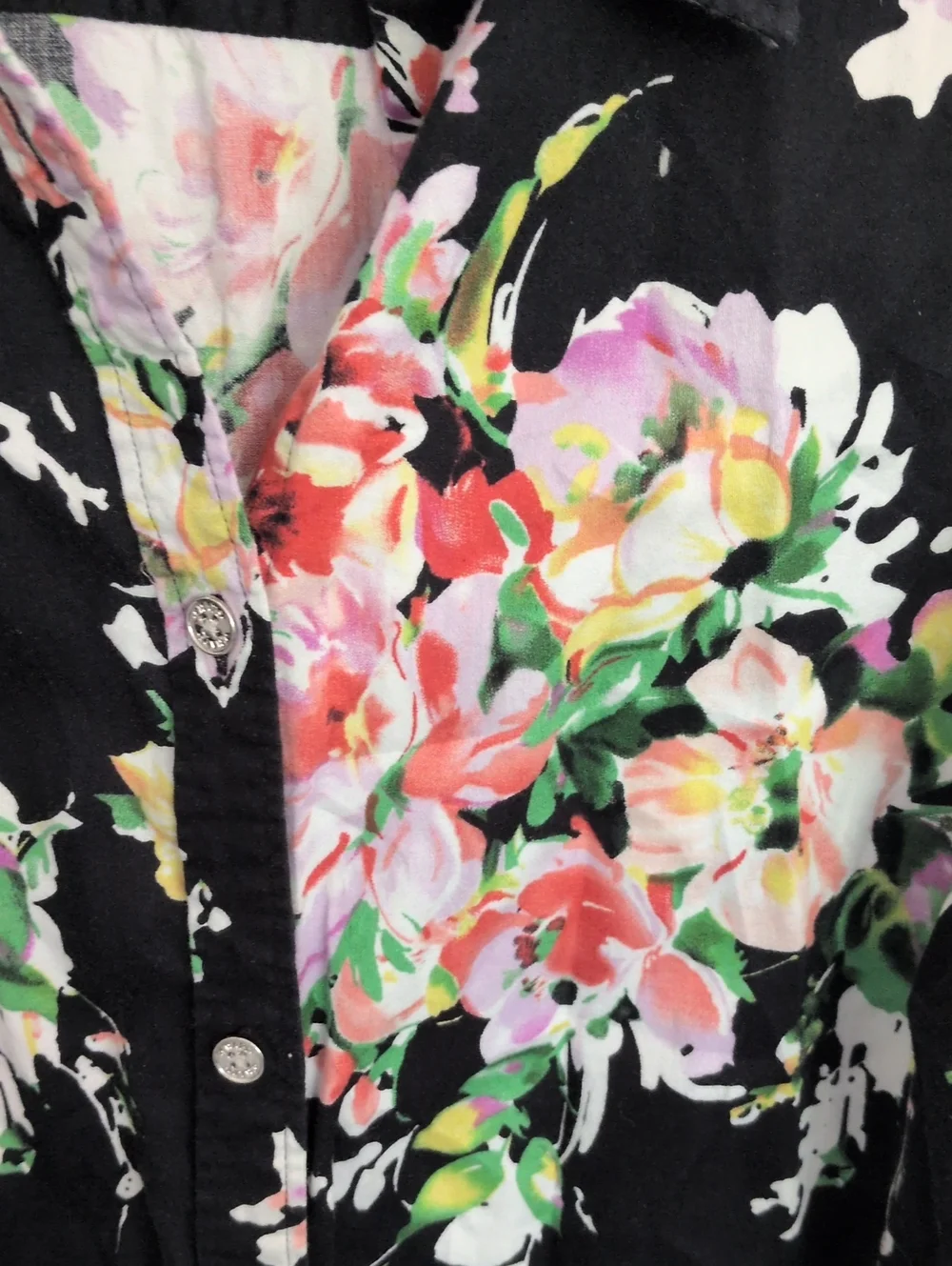 Chaps Black Floral 3/4 Sleeve Button Down - 3X